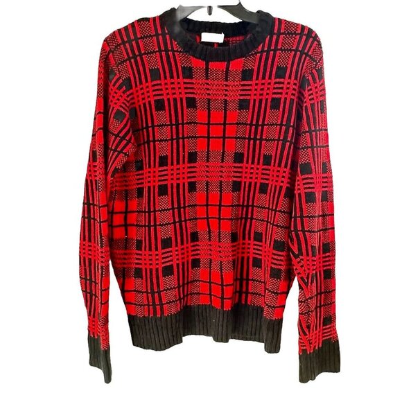 Another Influence Men’s Red Plaid Crew Neck Knit Sweater Size Medium Casual - Picture 3 of 6
